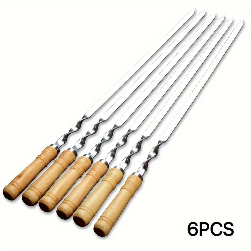 TEMU Stainless Steel Barbecue Skewers For Grilling Meat, 60cm Wooden Handle Large Flat Skewers, Outdoor Barbecue Tools