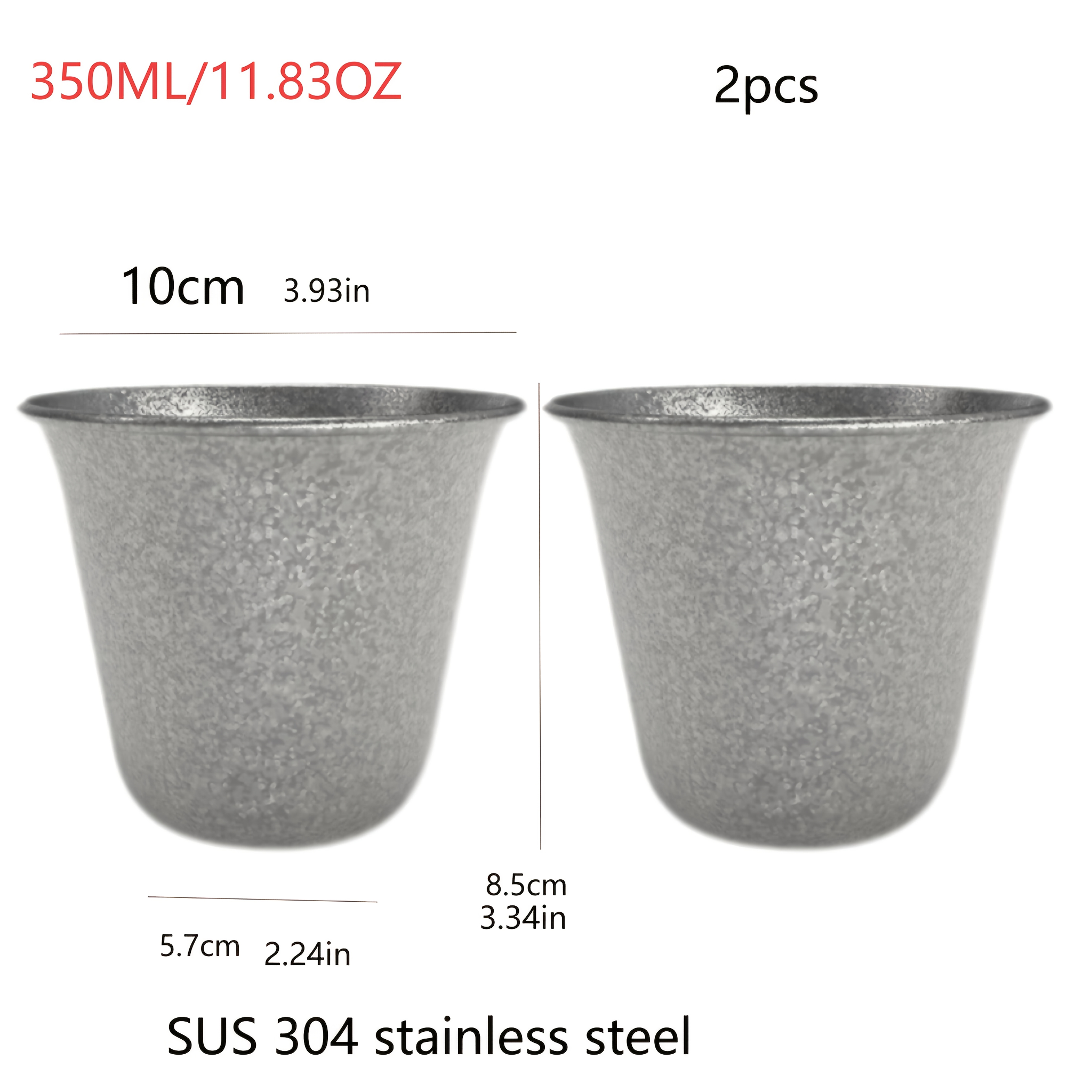E-shop 2er-Set Becher, 304 Edelstahlbecher, geeignet für heiße und kalte Getränke, langlebig und , 11,83 Unzen, Eisbecher, wiederverwendbarer,