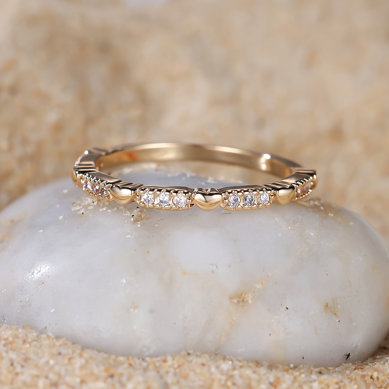 Heart Paved Zirconia Band Ring for Daily Outfits
