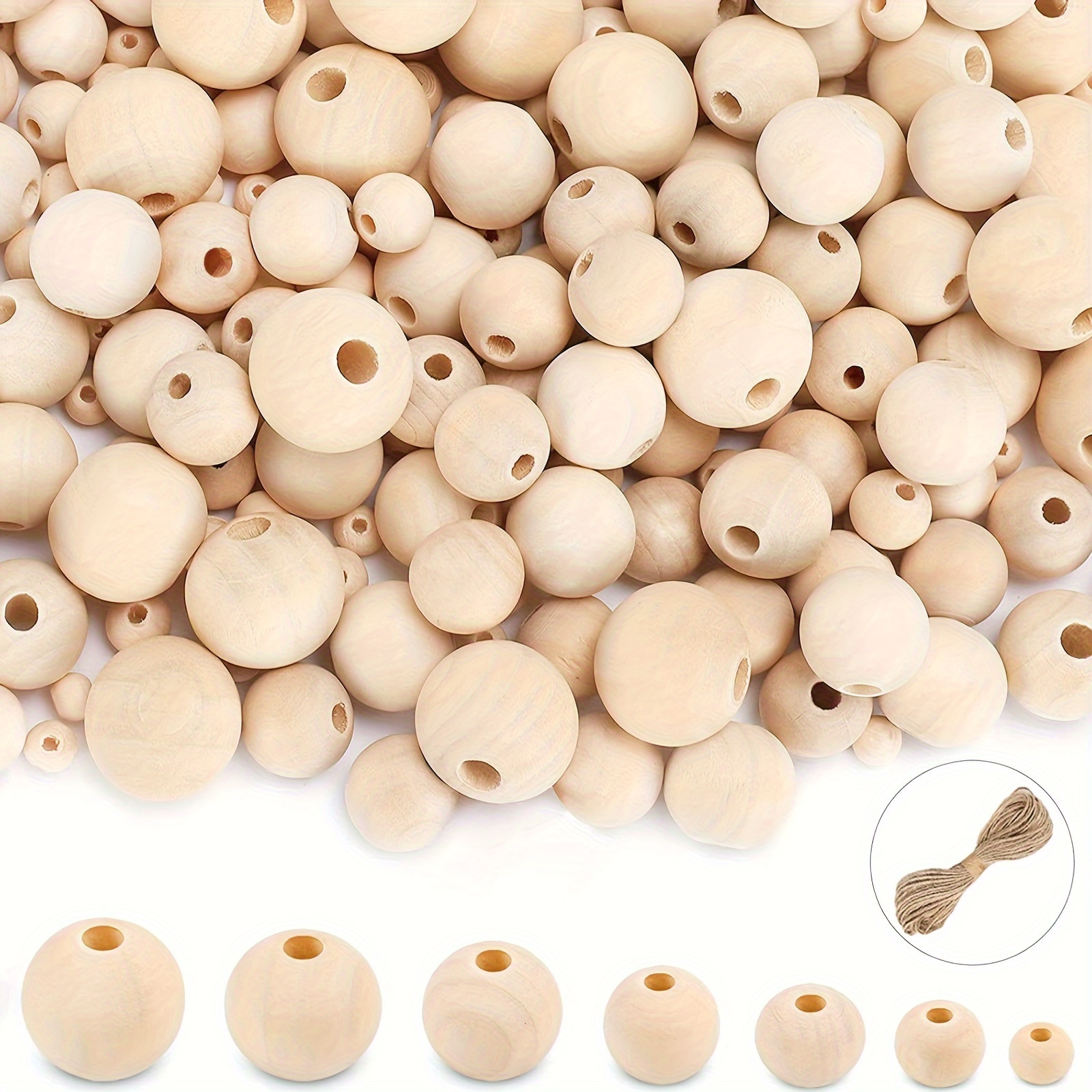 

800pcs Wooden Beads For Crafts 7 Sizes Unfinished, Wood Beads Wooden Beads Bulk 6mm, 8mm, 10mm, 12mm, 14mm, 16mm, 20mm Beads For Garland Macrame Jewelry Making Diy Farmhouse Decor