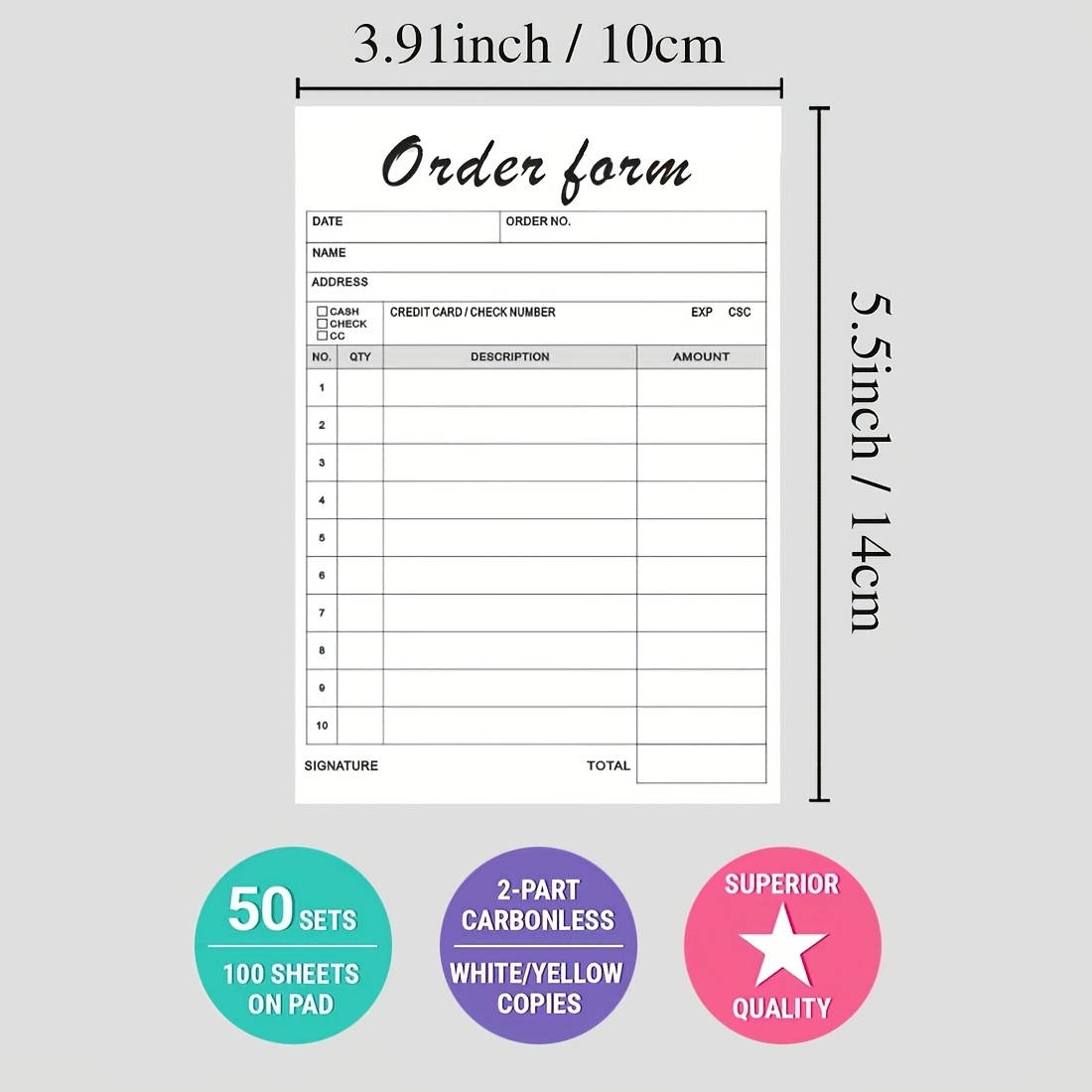 TEMU 1 pièce sur 50 lots de reçus de copie autocopiante pratiques, 100 feuilles, double blanc et rouge, 3,91" × 5,5" (10 cm × ), avec colonnes