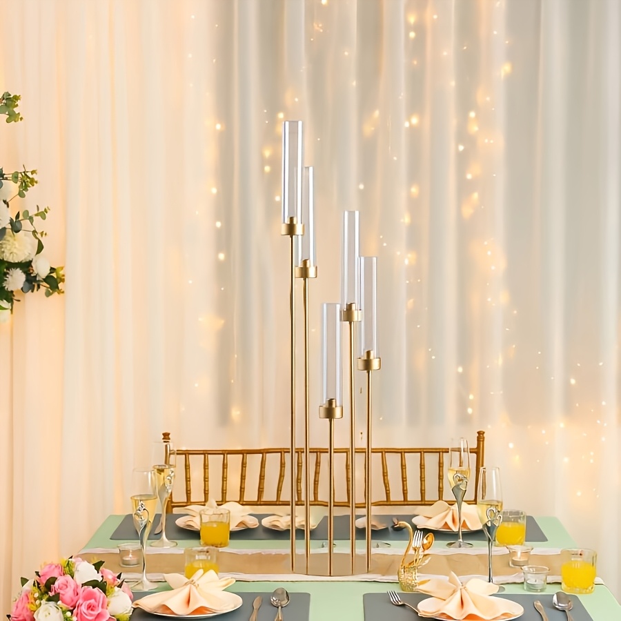 TEMU 1pc Elegant Arm Candlestick Center Decoration, Metal Table Top Bracket With Acrylic Cover, For Christmas Decorations And Home