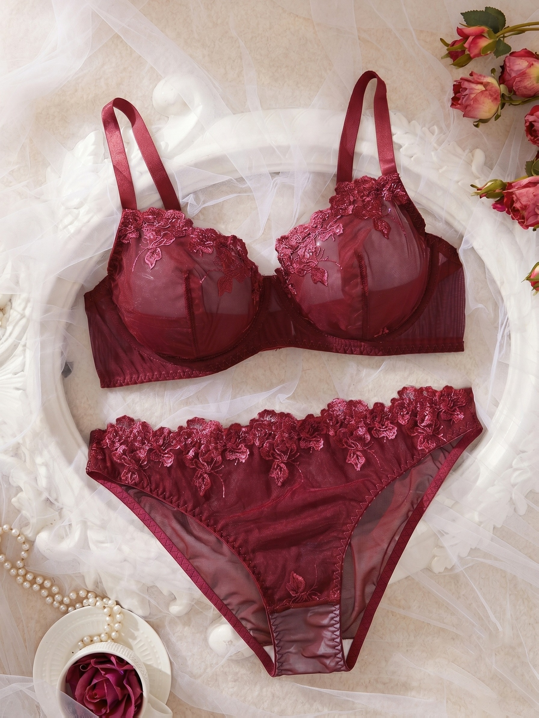 Plus Size Women's Bra and Panty Set, Embroidered Bra and Panties, Comfortable Purple Charm, Bedroom Apparel, Comfortable Lingerie, Valentine's Day