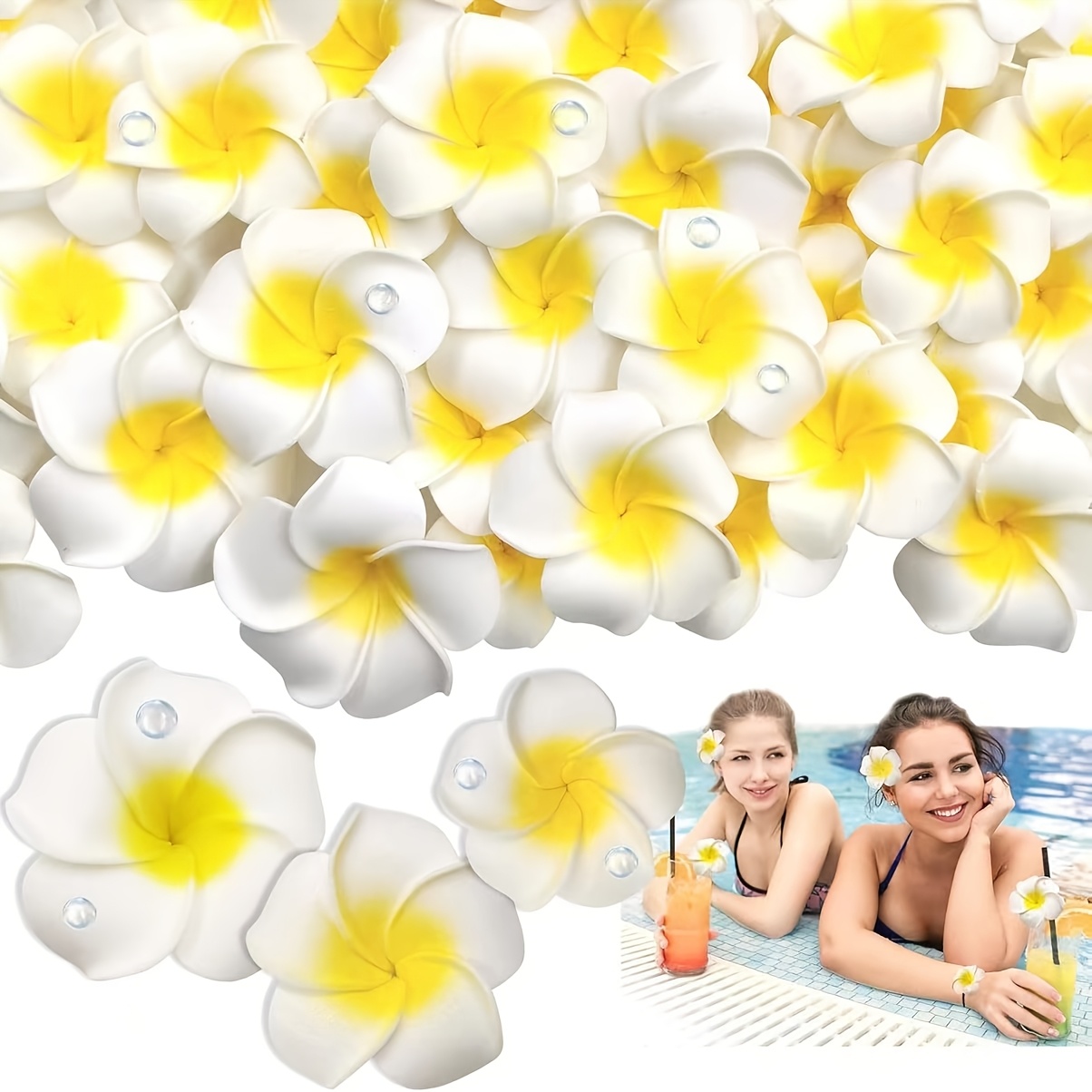 6pcs Frangipani Hairpin Simulation Pearl Hawaiian Hair Additions