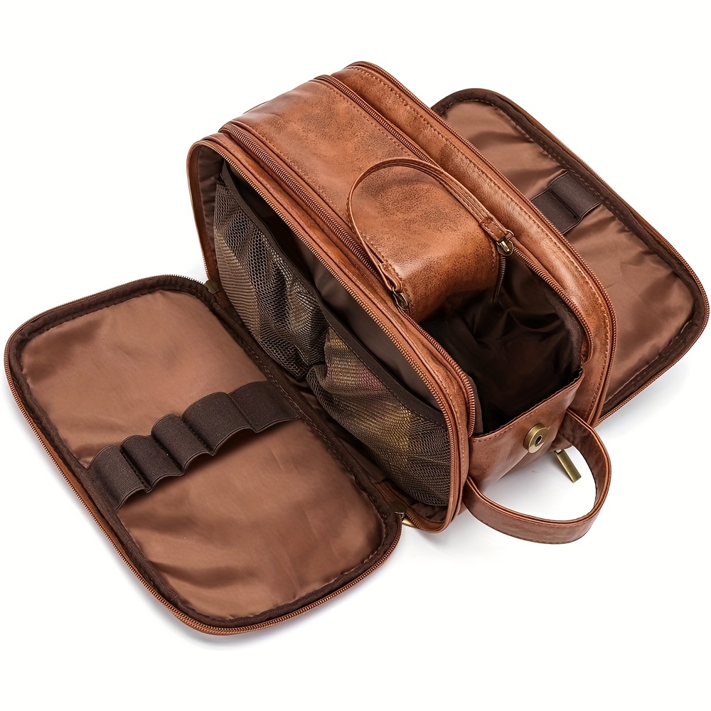 Men's Toiletry Bag, Travel Storage, Cosmetic Bag, Portable Large-capacity Storage Bag, Brown 26.5 * 15 * 16 Cm