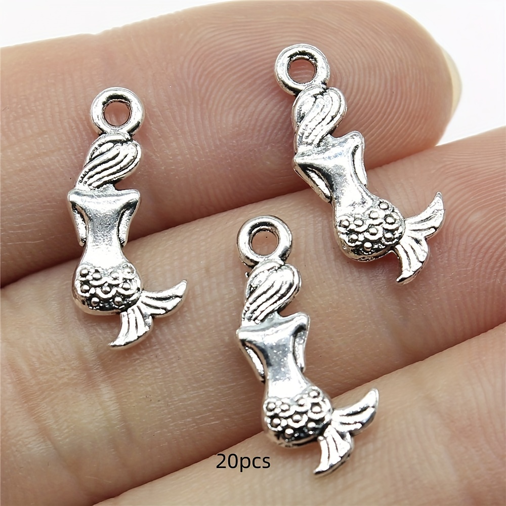 Image of 20pcs Of Adorable Mermaid Pendants In Antique Silvery And Antique Golden Colors, Jewelry Additions For Handmade Necklaces, Bracelets, And Earrings, Measuring 8x20mm