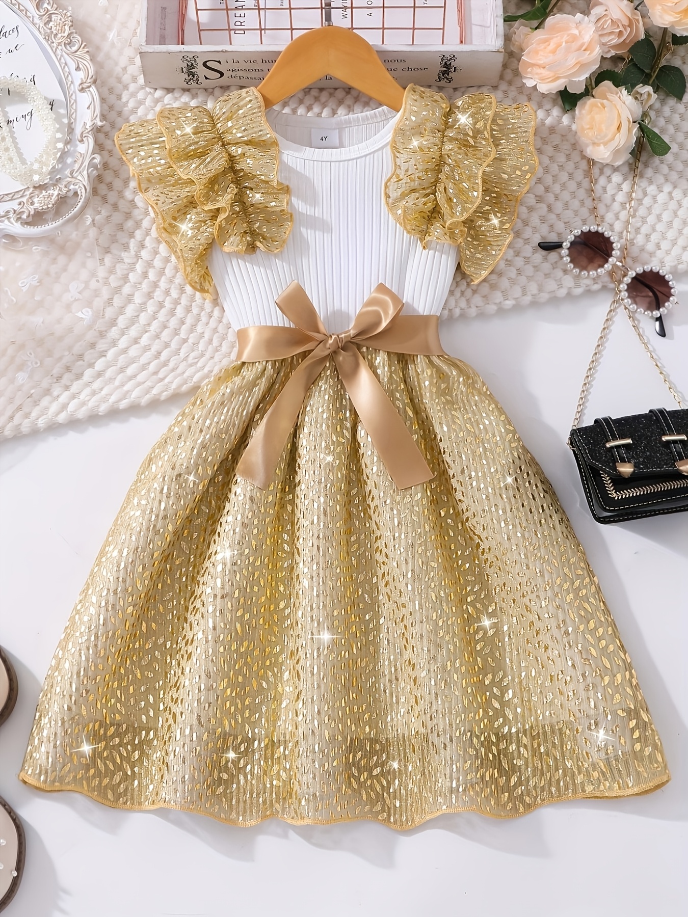 slim fit dress slacks Mesh Gown With Floral Embellishments And Cut-Out Details - Gold main image 1