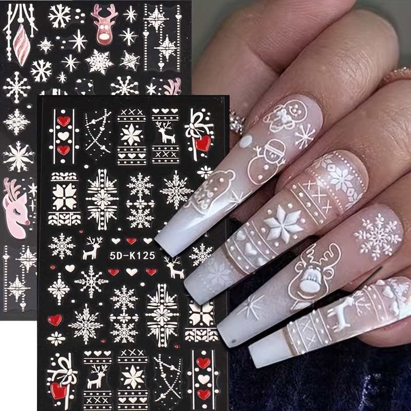 

Lot de 2 Autocollants d'Art d'Ongles de Noël - , Élan & Cœur en Relief 3D | Décalcomanies Auto-Adhésives DIY pour Festives | pour Femmes & Filles