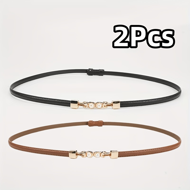 2pcs Women's Slim Waist Belt, Metal Double-Buckle Decorative