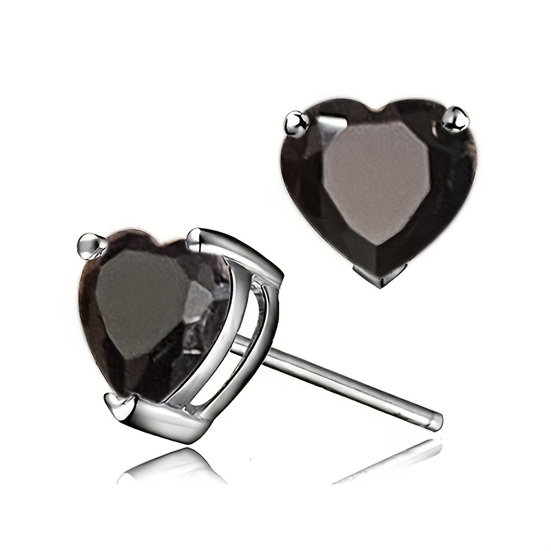 TEMU 1 Pair Women's Fashion Stud Earrings Minimalist Classic Inlaid Synthetic Cubic Zirconia Valentine's Day Love Heart Earrings Ladies Daily Casual