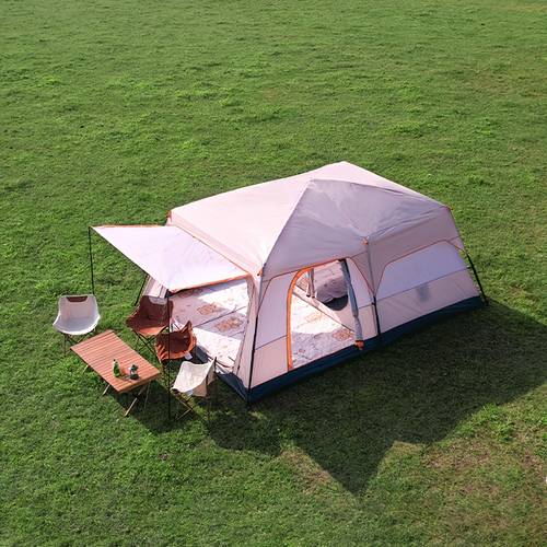 Luxury Camping Tent 2 Bedroom 1 Living Room, Family Tent for 4-12 People, Thickened Double Layer, 210T Polyester + , Quick Setup, Outdoor Hiking Backpacking Tent