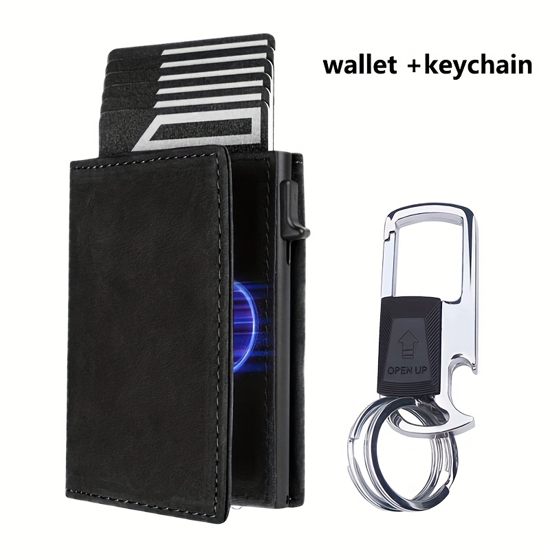 Image of Men's Rfid Anti-theft Design, Aluminum Alloy Material Pop-up, 10 Card Slots, Id Window And Zipper Coin Pocket Wallet