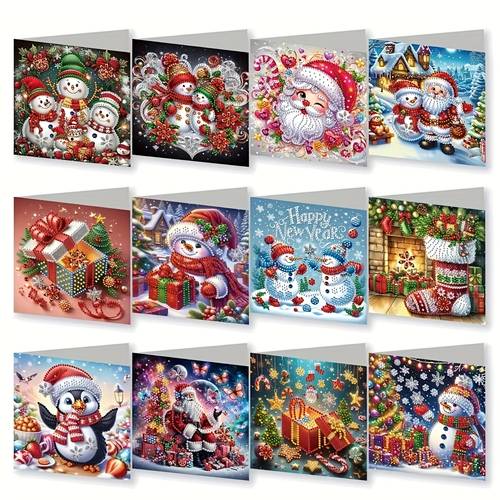 12pcs diamond painting kit christmas scene penguin snowman pattern greeting card expressing conveying best for elders relatives friends