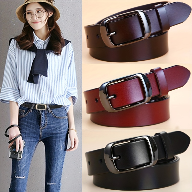 TEMU 3pcs Elegant Pu Belts With Metallic Square - Versatile Waist Belts For Jeans, Dates, Parties, Valentine's Day, Mother's Day Gifts Suitable For