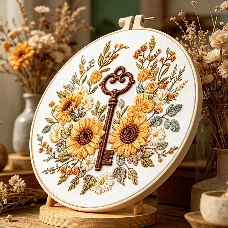 Embroidery Kit, Secret Key in the Flower Bush