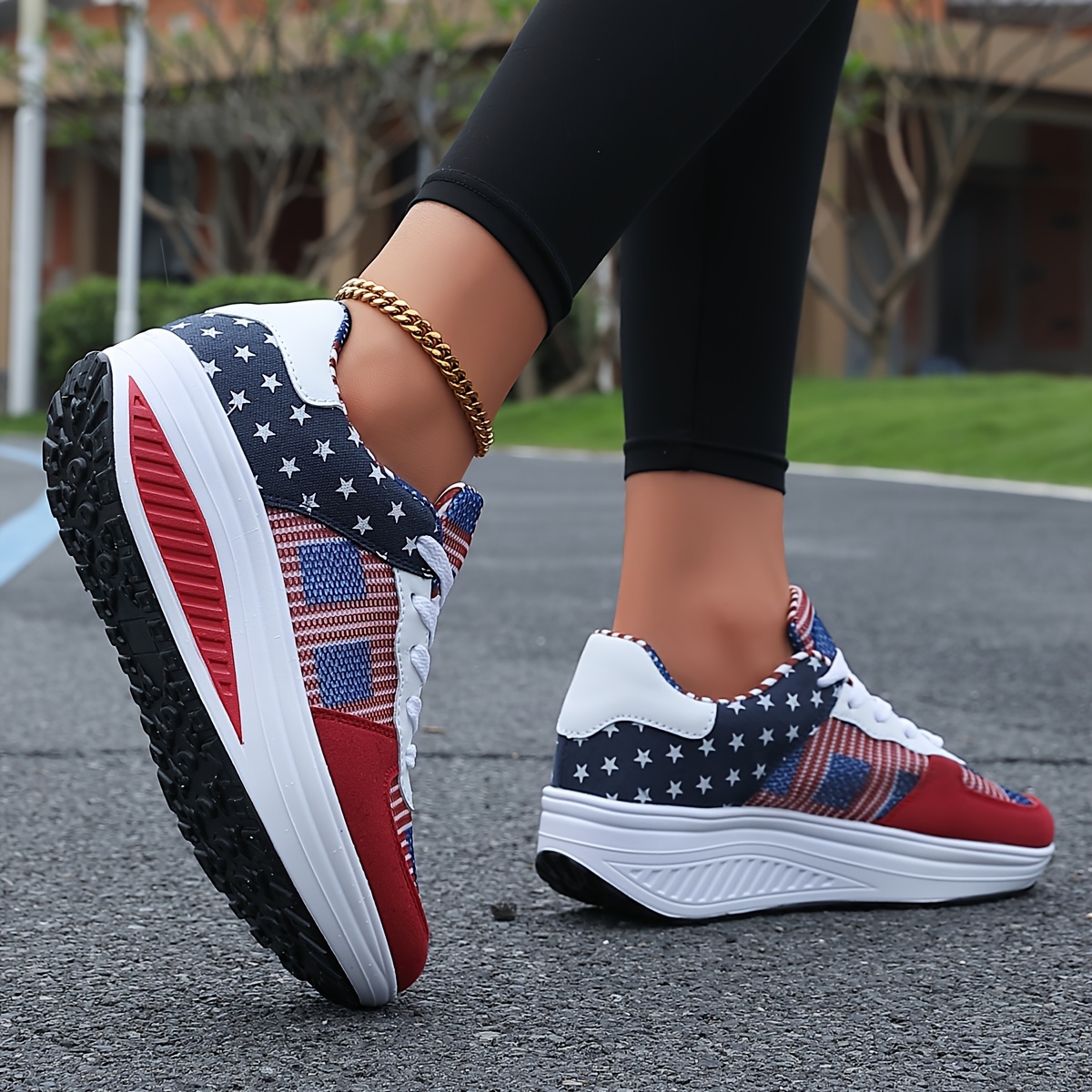 Chaussures de sport pour femmes motif americain chaussures de course decontractees a plateforme augmentant chaussures d exterieu