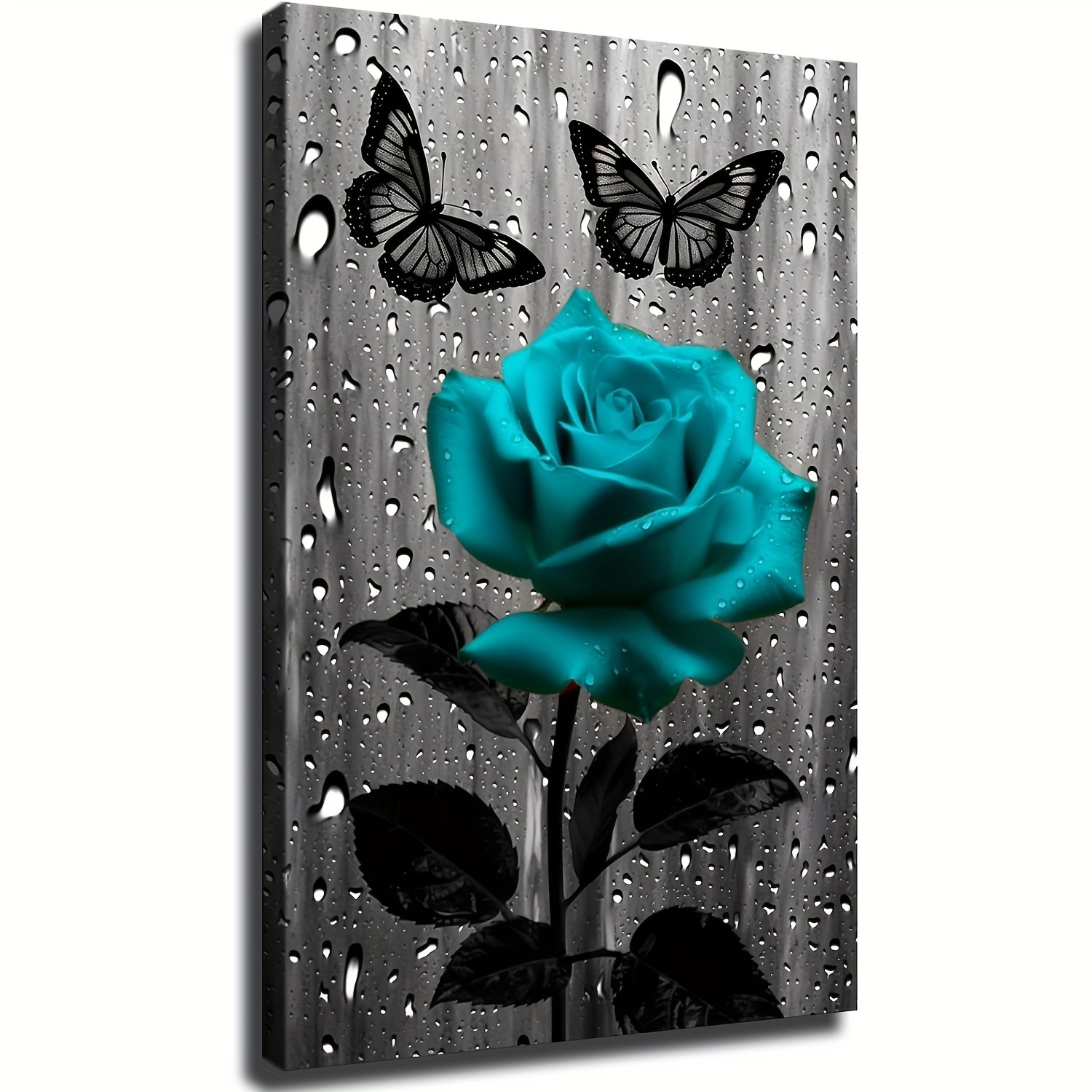 

1pc, Turquoise Rose Turquoise Blue Flower Contemporary Picture Poster Painting Canvas Living Room Bedroom Decorated With Modern Oil Painting 12 X 18 Inches, Room Decor