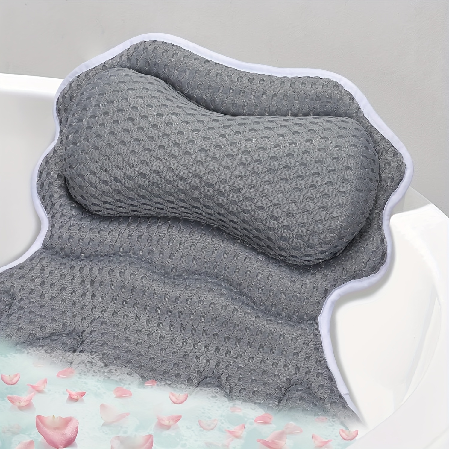 1pc Wavy Bathtub Pillow, 6pcs Anti-slip Suction Cups, Comfortable Material, Quick-dry And Machine Washable, Supporting Neck And Back, Valentine's Day Gift