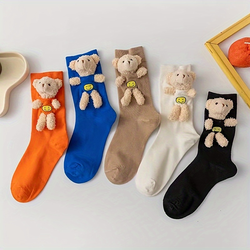 

Teddy Bear Decor Socks, Cute Street Style Mid Tube Socks, Women's Stockings & Hosiery