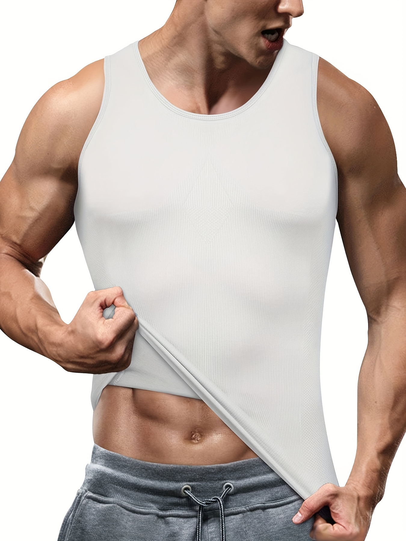 Mens Compression Tank Top Slimming Body Shaper Vest Shirts Abs Slim Gym