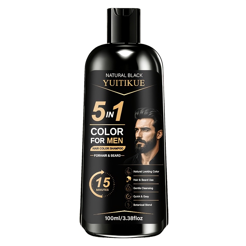 Image of Black Hair Dye Shampoo - , Glossy, , Smooth In Minutes, Gray Coverage, Long-lasting, Gentle, Suitable For All Hair Types