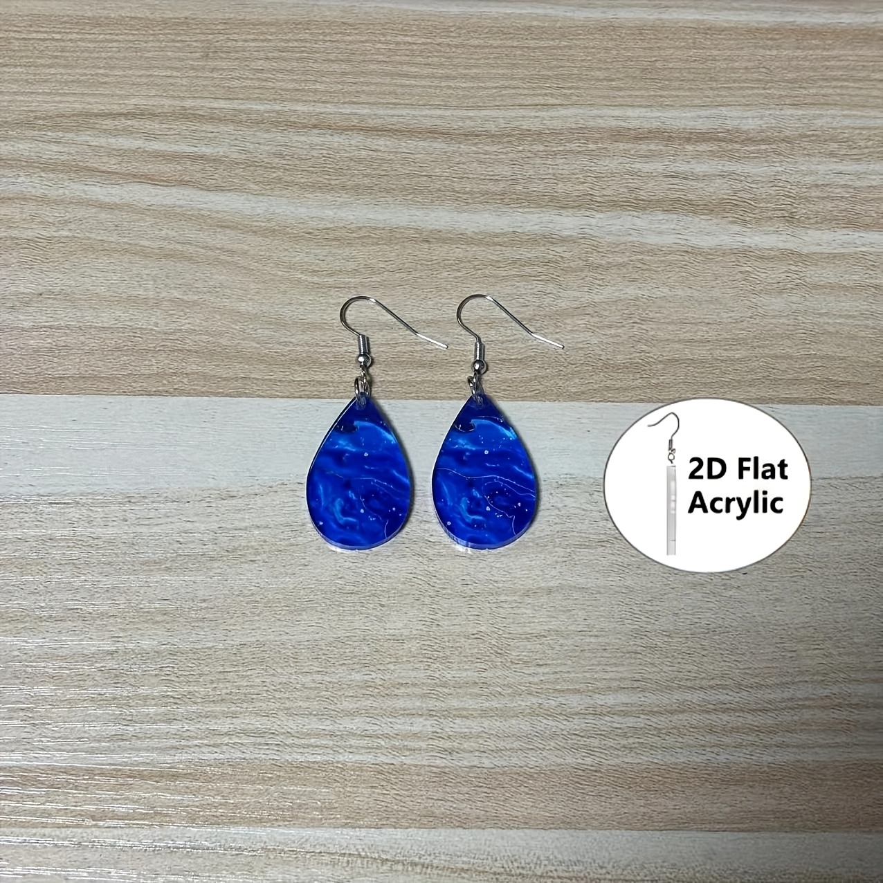 TEMU 2d Flat - 2d Mother's Day Exquisite Elegant Blue Acrylic Lightweight Durable Pendant Women's Earrings, Exquisite