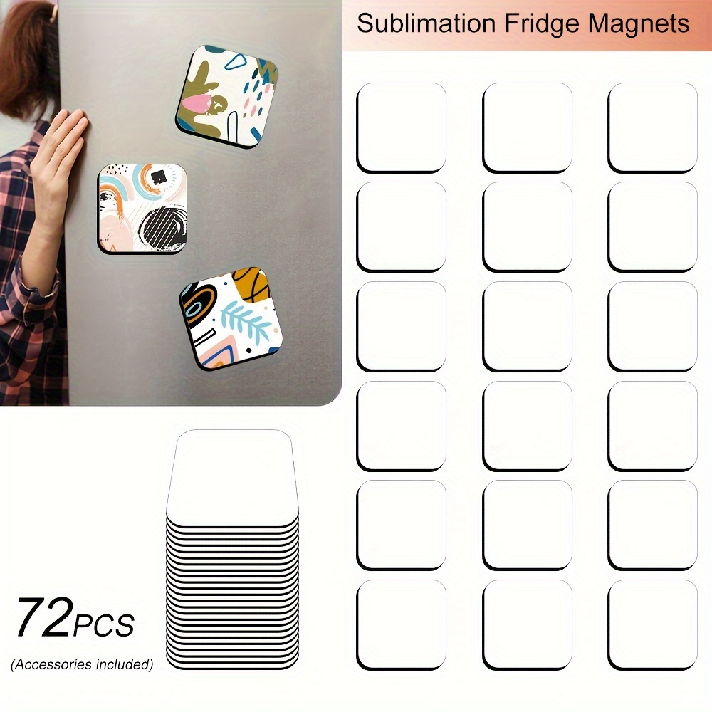Image of 72pcs Blank Sublimation Fridge Magnets, Heat Transfer Mdf Squares, Creative Decoration Fashion Holiday Gift