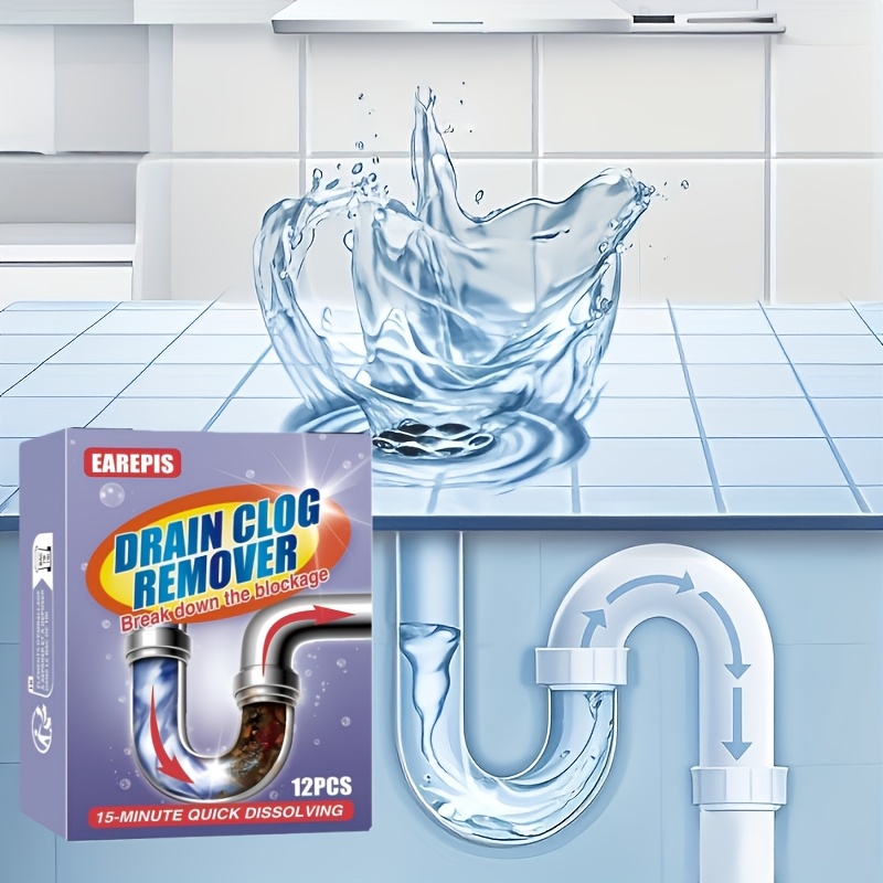 12 tabletas/caja de limpiador de desagües | Efectivo para la eliminación de pelo, residuos de comida, eliminación de olores, adecuado para lavabos de baño, desagües de cocina, duchas, inodoros