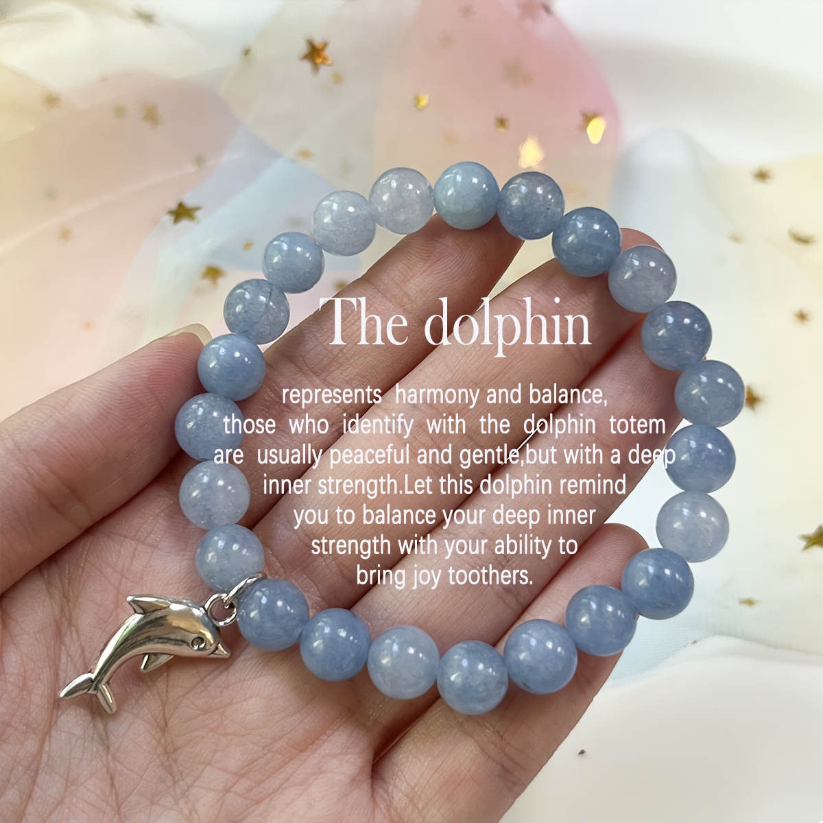 Ocean Themed Natural Aquamarine Dolphin Pendant Bracelet