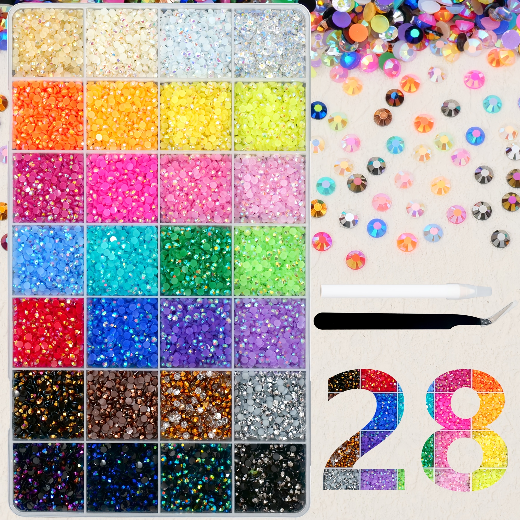 TEMU Kit de Strass Scintillants à Effet de Couleur Changeante AB de pièces avec Outils - en Résine à Dos Plat de 3 mm Adaptées pour Vêtements,
