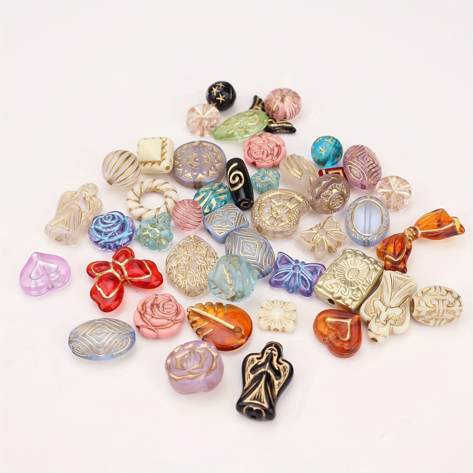 Image of 1.06oz Pack | Vibrant Mixed Vintage Acrylic Beads, Baroque Gilded Czech Style With Holes | Ideal For Making & Bracelets Crafting, Jewelry Making Supplies