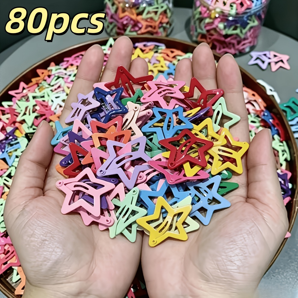 TEMU 80pcs Random Hair Clips, Cute Hollow Hair Clips, Candy-colored Metal Snap Clips, Y2k Style Daily Party Hair Additions For Women