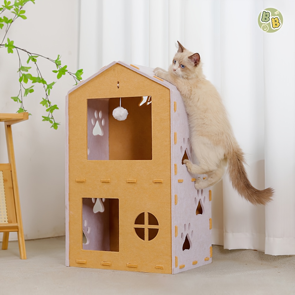 Double-Layer Felt Cat Villa, Multi-Cat Accommodation with Climbing Structure, Lightweight and Easy-to-  Felt Material, No Shedding or  , Simple Assembly Without Screws