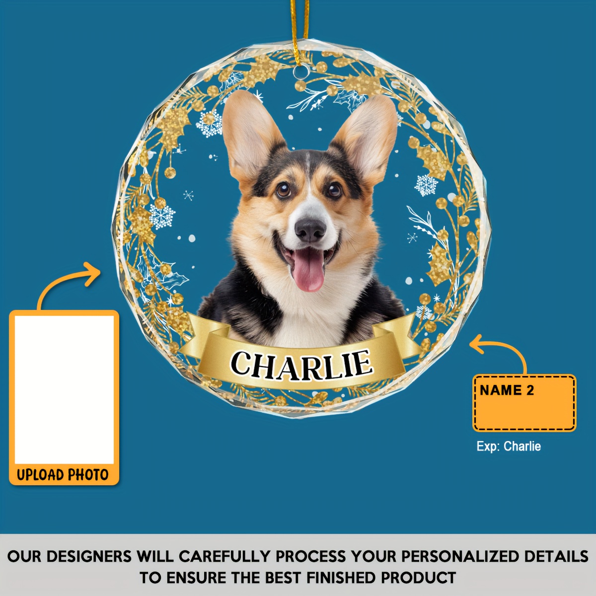 Image of Personalized Custom Photo Pet Glass Ornament - Add Your Own Dog Or Cat Picture - Round Hanging Christmas Wedding Holiday Decorations Suitable For Pet Owners, Pet Lovers - Glass Gift