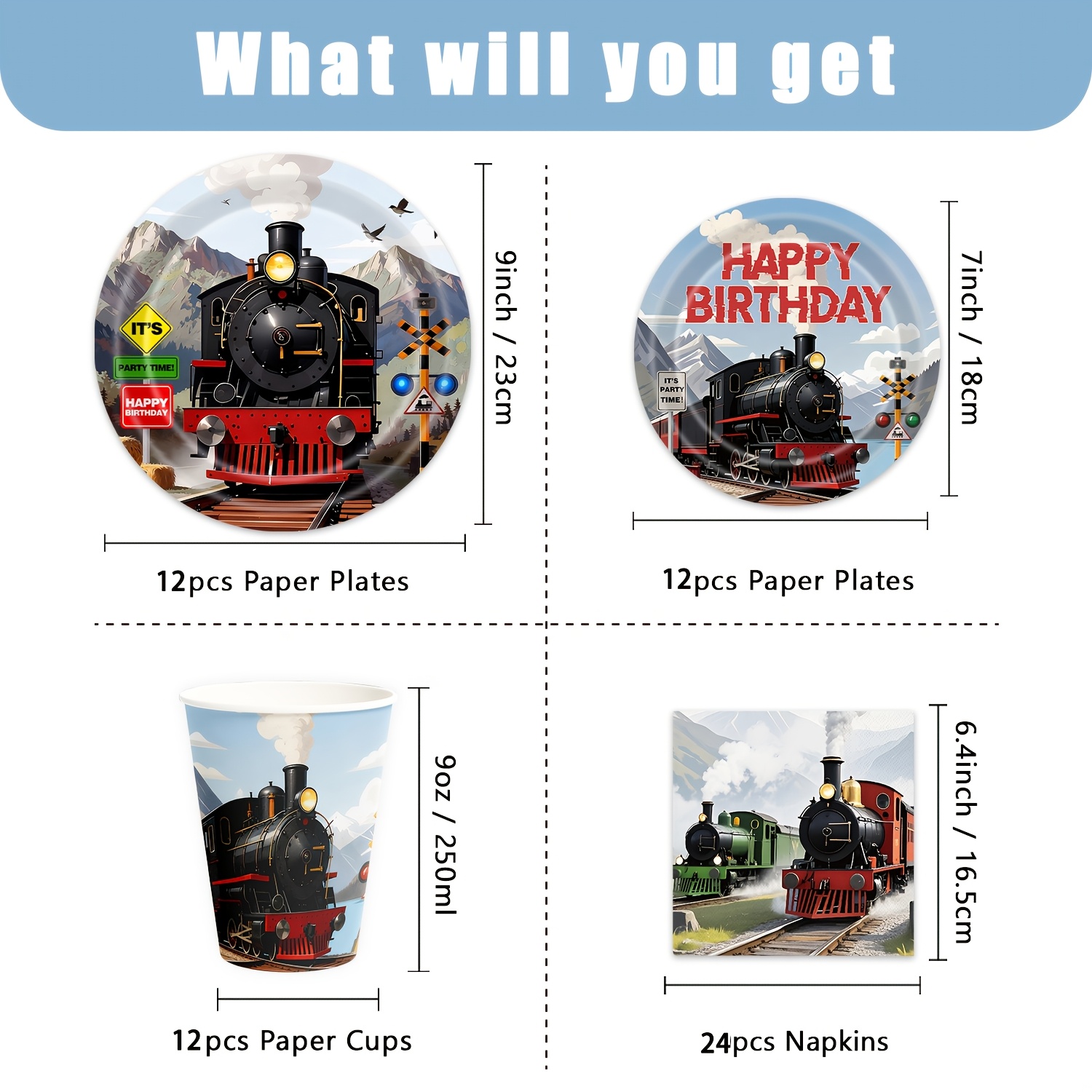 60pcs Steam Train Birthday Party Decorations Vintage Steam Train Paper Plates And Napkins Retro Trains Disposable Tableware For Trains Themed Birthday Party Supplies Shower I Halloween I Navidad