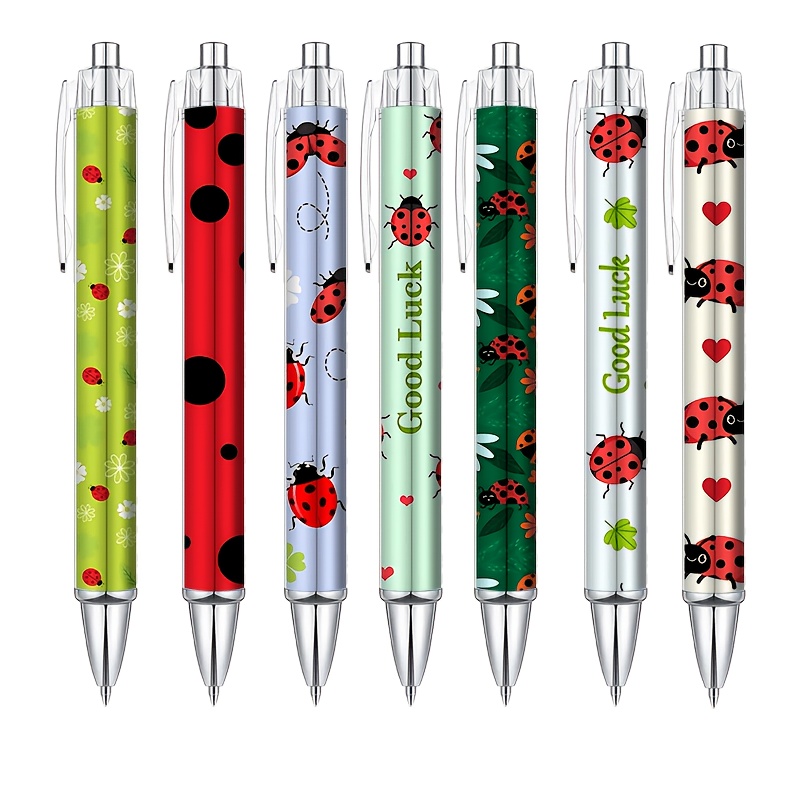TEMU 7pcs Ladybug Theme Ballpoint Pens Set, Cute Ladybug Inspired Pens For Office, School & Stationery Lovers, Smooth Writing Pens For Journaling,