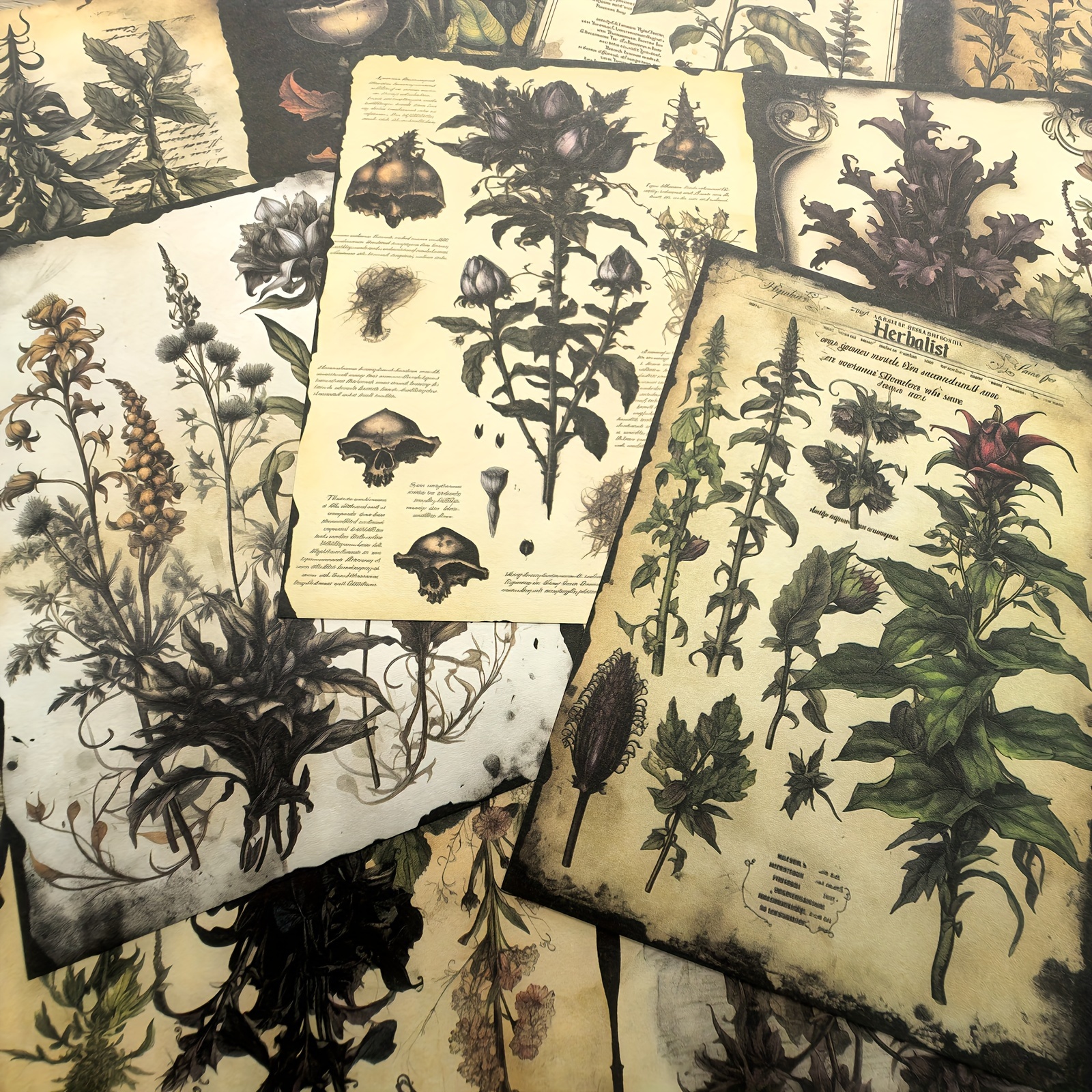 

Vigus 12 Sheets Dark Plant Description Trash Diary Magazine A5 Size Handicraft Paper