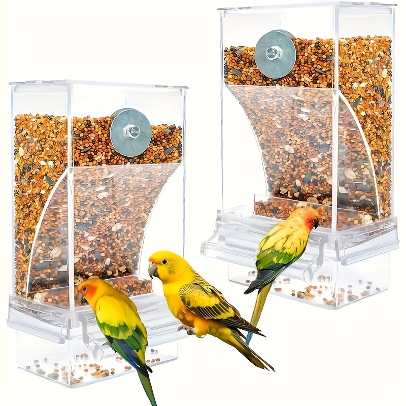 TEMU Window Bird Feeder With Strong Suction Cups - Clear Acrylic Bird House For Outside, Wild Bird Watching Feeder With Removable Tray, & Clean,