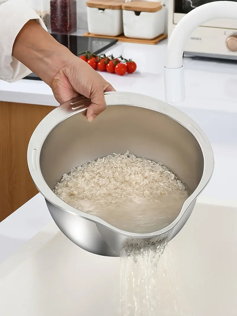【顾客最爱】不锈钢厨房漏勺 - 多用途沥水篮,适用于米饭、水果和蔬菜 - 食品安全,家庭烹饪的完美选择 详情 5