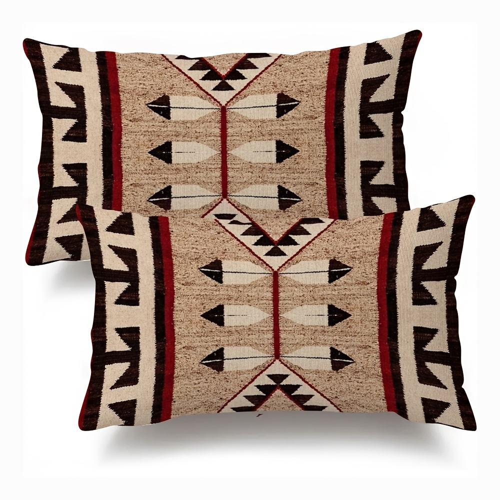 

2-pack Vintage Navajo Pattern Throw Pillow Covers, Double-sided Print, Super Soft Short Plush, 12x20 Inch, Zippered Polyester Decorative Cushion Cases For Home, Office, And Sofa - Machine Washable