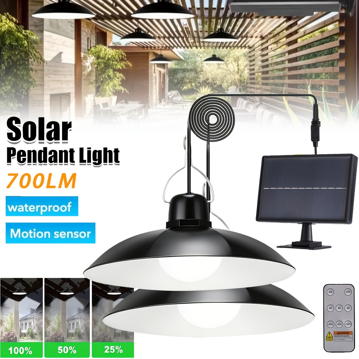 TEMU Double Head Solar Chandeliers, 4 (3/5/8h Timed Lighting | Auto | 3 Adjustable Brightness | Daylight Sensor ), Built-in Battery, Solar-powered