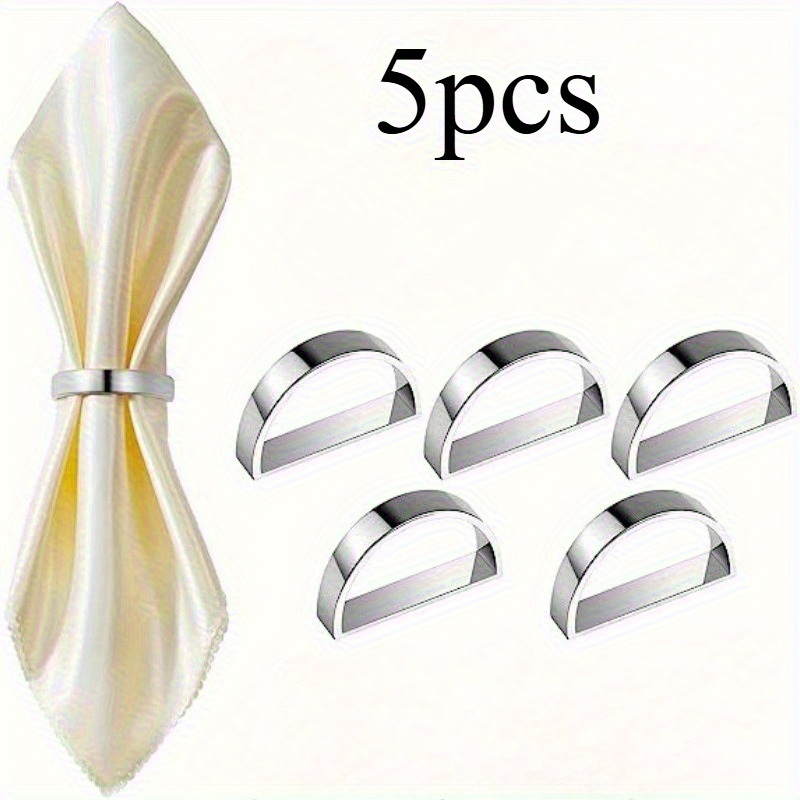 Image of Set Of 5 Stainless Steel Napkin Holders - Contemporary Metallic Touches For Dining Arrangements - Sturdy, Stylish, And Sophisticated Napkin Clips For Kitchen Gatherings And