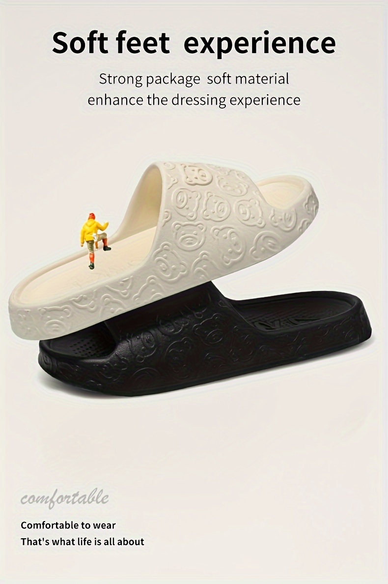 1 Pair EVA Slippers for Couples, Cartoon Bear Design, Comfortable Non-Slip Thick Sole, All-Season Casual Home Bathroom Sandals, Hand Washable, House Slippers