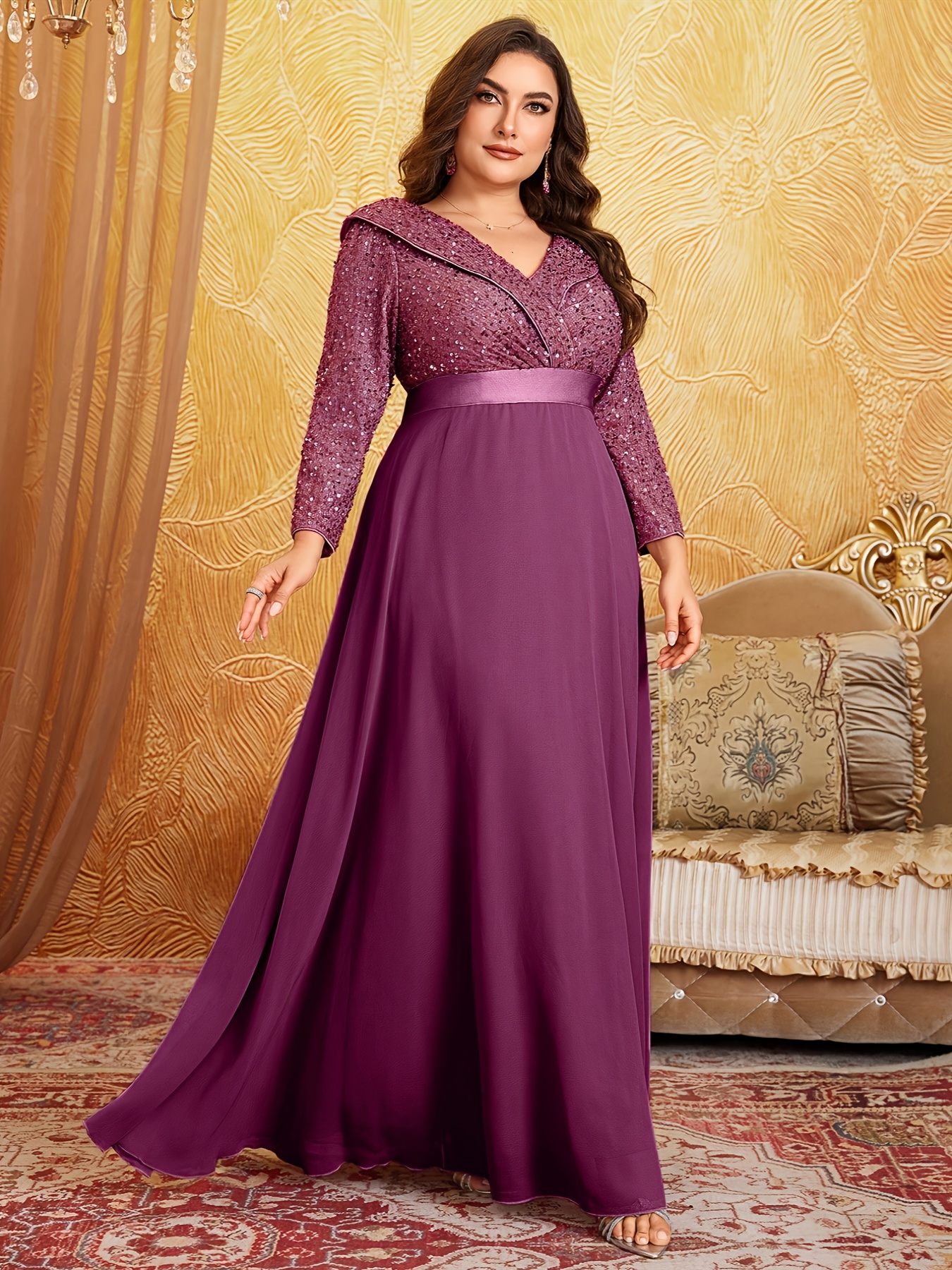  taille - taille - robe longue à sequins et , col , manches 3/4, coupe Détails du produit 8