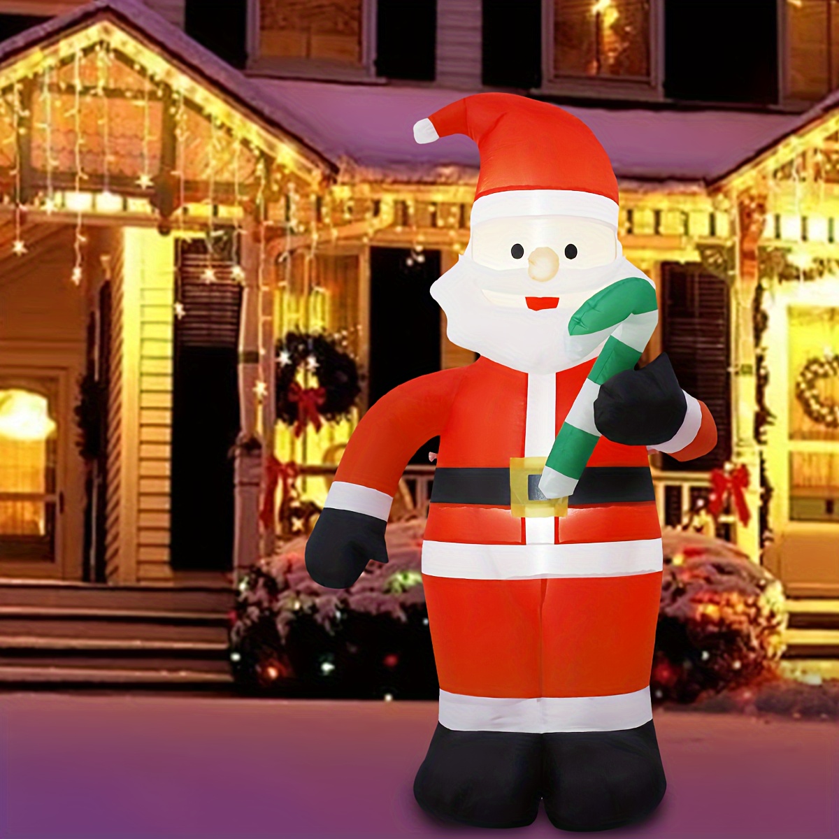   Santa Claus inflable con luces LED - 1.2   , decoración de Navidad para exterior, montaje con estaca, plástico,   única, 120V, enchufe estadounidense, sin batería, para decoración de jardín y fiestas de vacaciones detalles 0