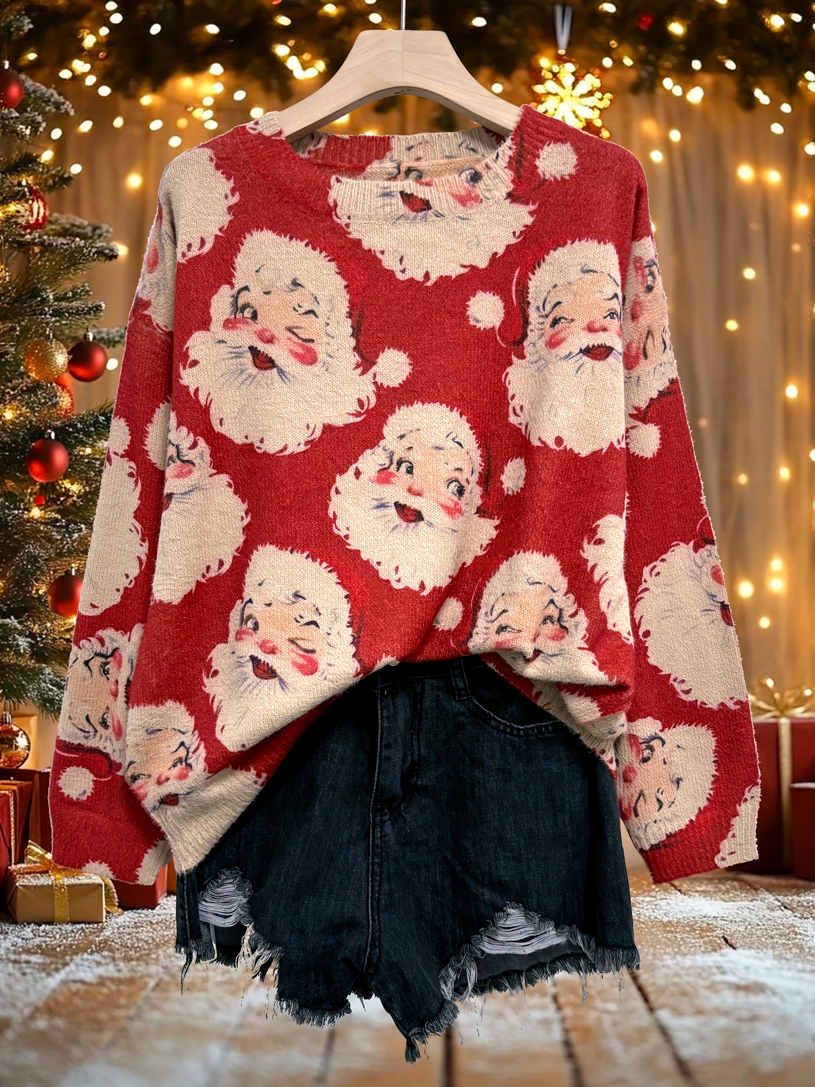 Christmas Tree Off The Shoulder Santa Sweater Plus Xmas Tree Off