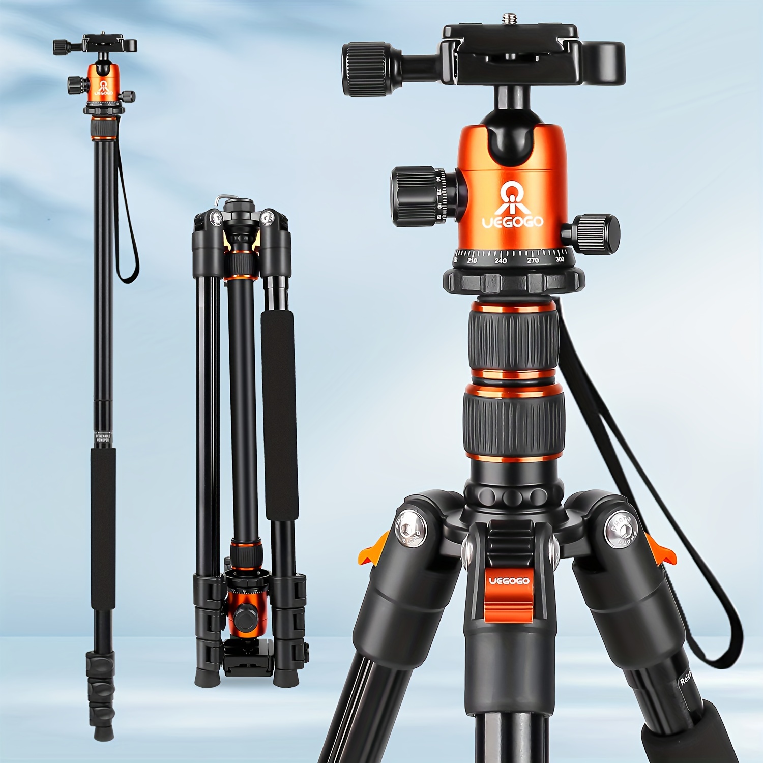 

Uegogo Professional Aluminum Alloy Tripod & Monopod With Gimbal Head, 76.8" Camera Tripod To 81.1", , 8kg Capacity, Inverted Center For Macro Shooting, Carry Bag Included