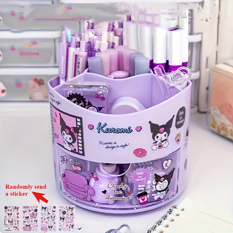 Kuromi Melody Pen Holder - Office Desk Storage Box Graffiti Plastic Material Cute And Practical Stationery Enthusiasts Perfect Gift With Random Stickers