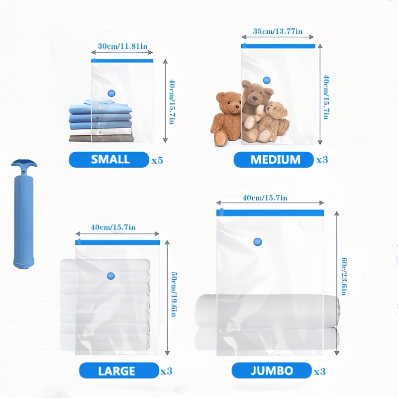 TEMU [vacuum Compression Bags] 14pcs Set Of Vacuum Compression Bags, Includes A Hand Pump. In Sizes: Small, Medium, Large, And Extra-large, Including