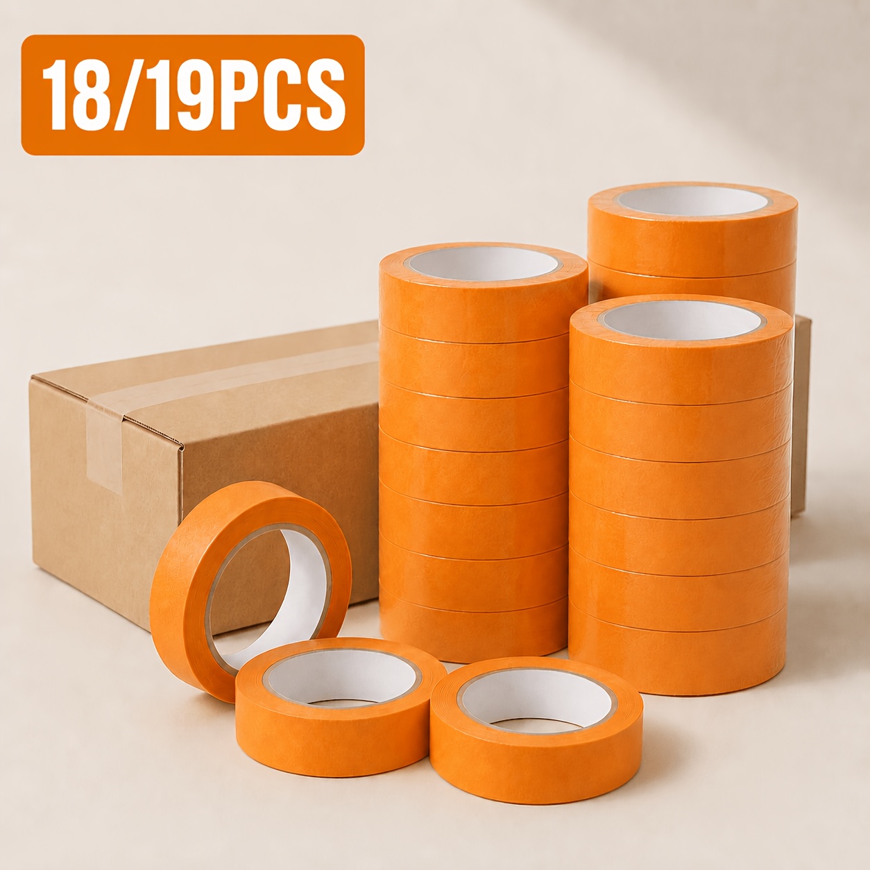 Image of 18/19pcs Painter's Masking Tape, 30mm X 50m Self-adhesive Golden Paper Washi Tape, Multi-surface Masking Tape For Painting, Home Renovation, Craft & Diy Projects